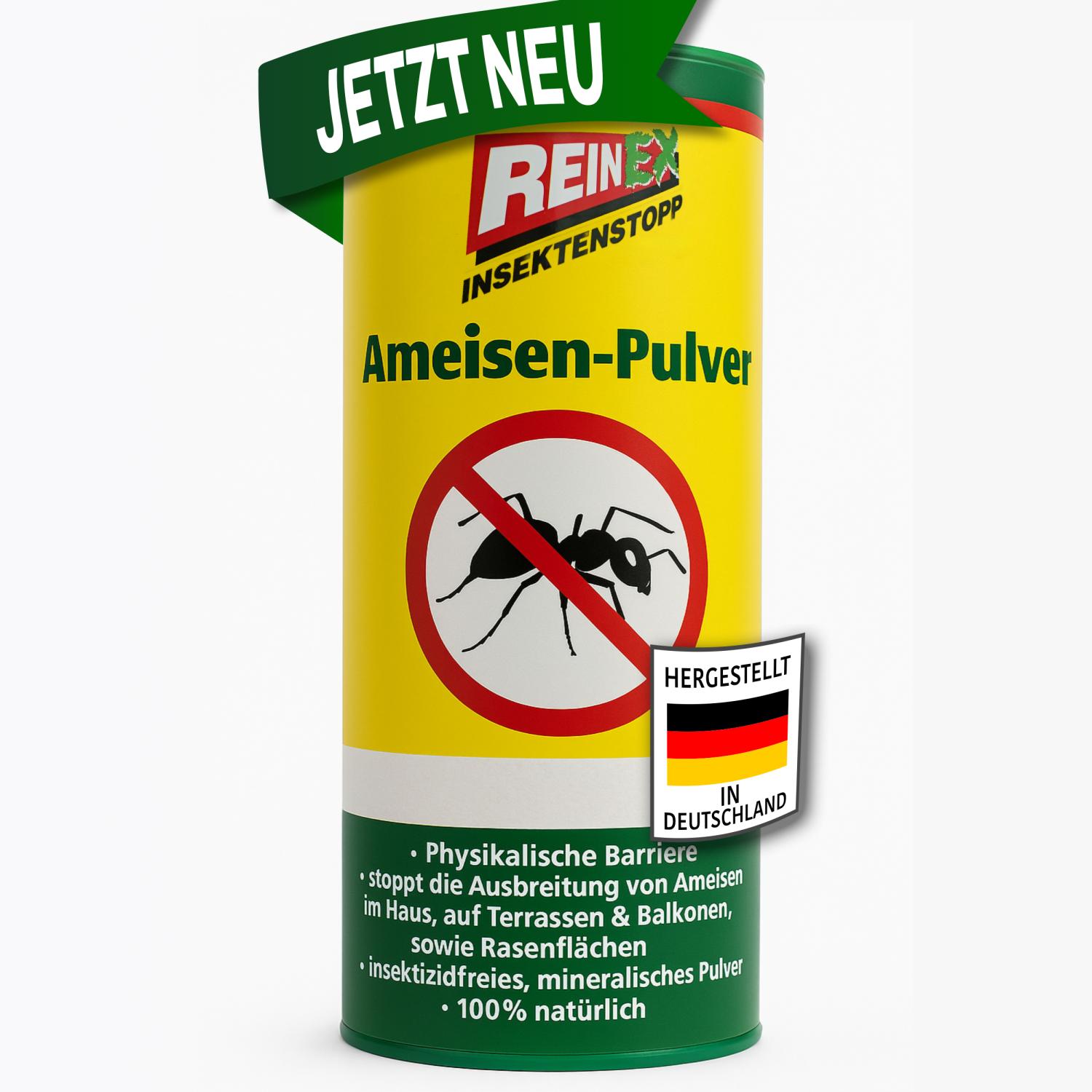Reinex 250g, Ameisenpulver, Ameisenmittel, Ameisen Streumittel, Mittel gegen Insekten, zum Streuen und Gießen Ameisenstopp, Ameisenköder für den Innen und Außenbereich geeignet